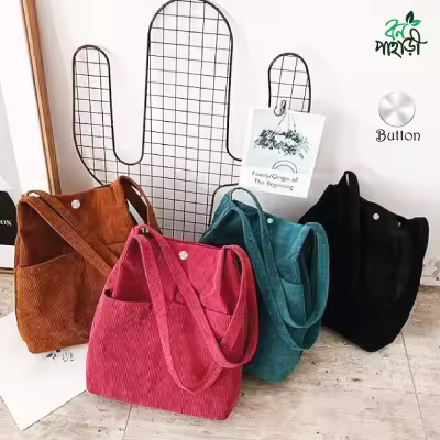 Corduroy Tote bag for Girls And women, Trendy Top Handle With Outside Pocket Veriant Color Corduroy Tote Bag For College, University Students And Girls