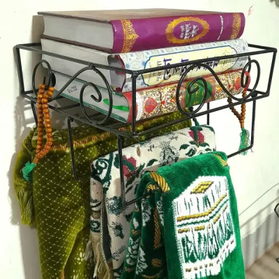 Quran stand 14'5'' & Jainamaz stand  (রয়েল প্লাগ ও নাট সহ) Wall Mount / Quran sharif wall stand With 3 Jainamaj Hanger & Wifi Router Stand